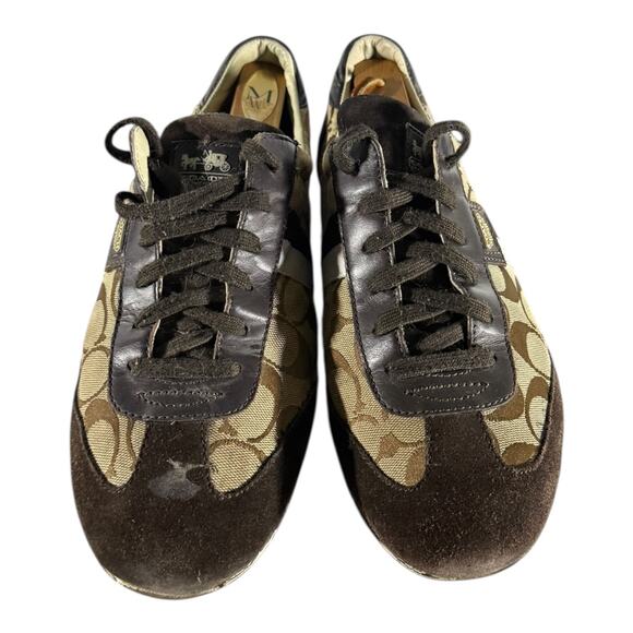 Coach Joss Sneakers Lace Up Signature Canvas Suede Brown Tan Size 11M Women’s - Picture 3 of 8